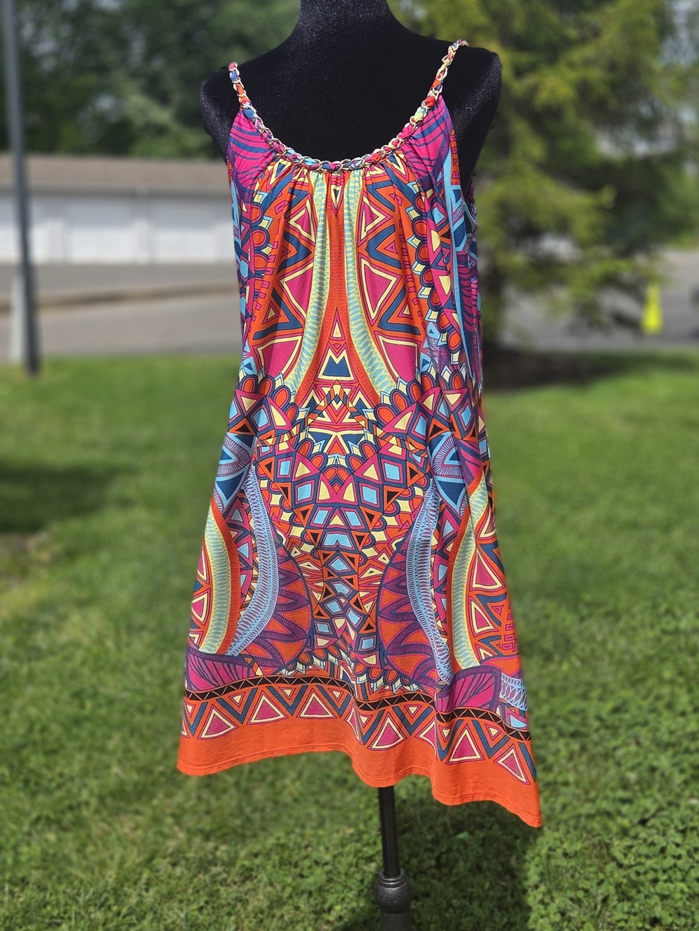 Vibrant Geometric Print Sundress in Bright Multicolor
